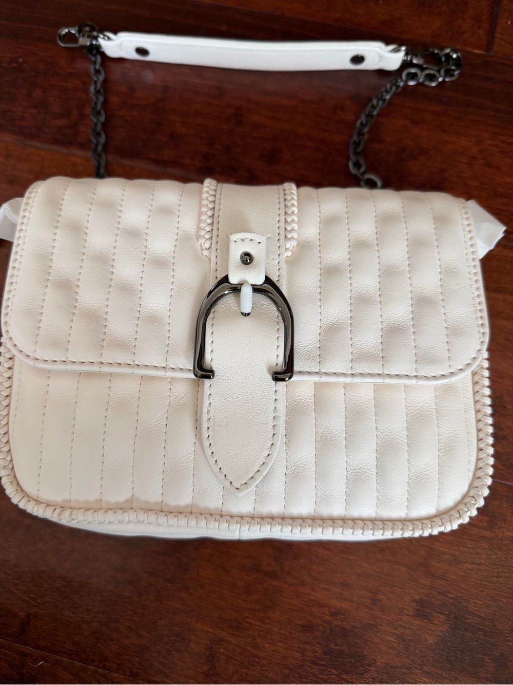 Longchamp Quilted Cream Leather Bag with Chain Strap